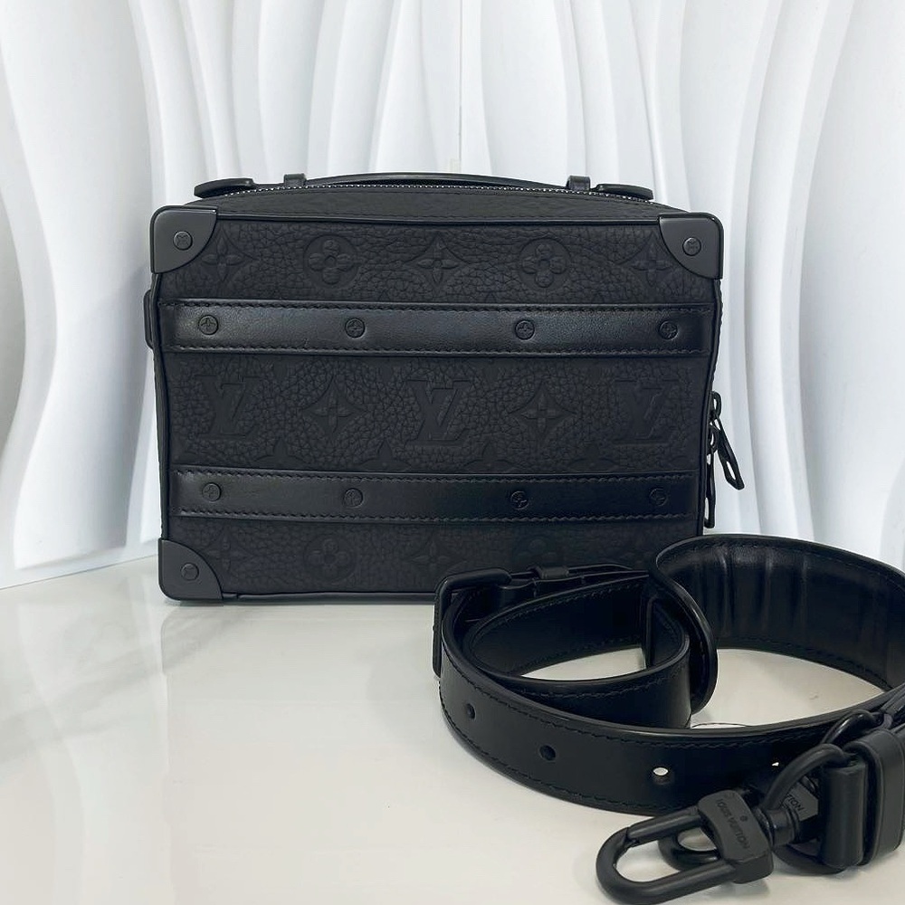 Louis Vuitton Black Monogram Embossed Leather Soft Trunk Crossbody Bag